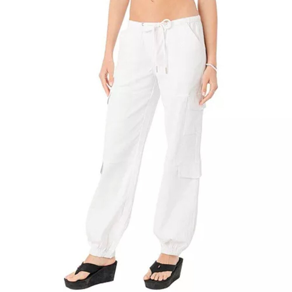 Edikted Cargo Pants White Boyfriend Cotton Drawstring X-small